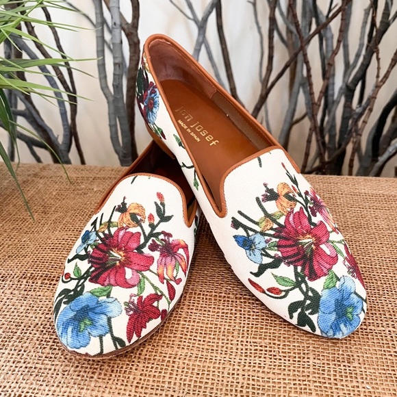 Jon Josef Linen Floral Print Loafer Flats Size 7 - Picture 1 of 11